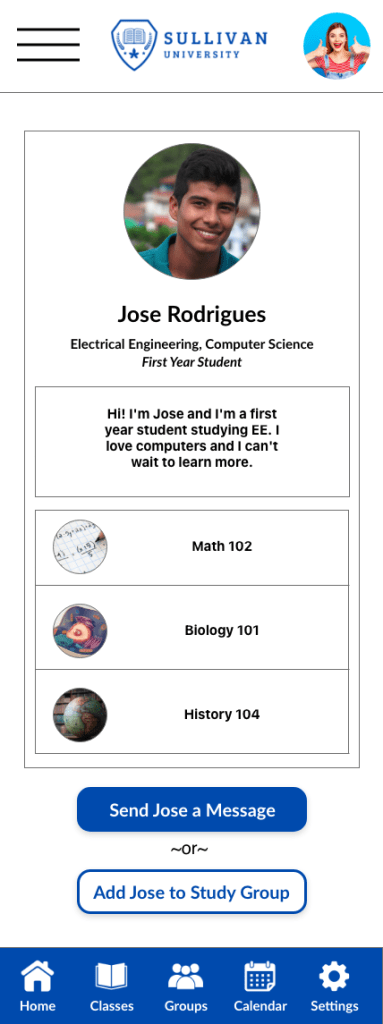 Profile View of Study Buddy - Mobile