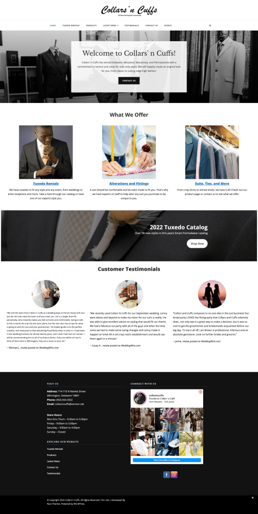 Finalized home page for Collars'n Cuffs